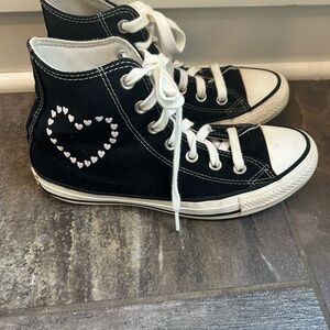 Converse All Star Hearts Made With Love Black High Top Shoes Womens Size 7.5